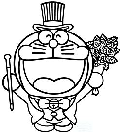 Doraemon With A Bouquet Of Flowers Coloring Page
