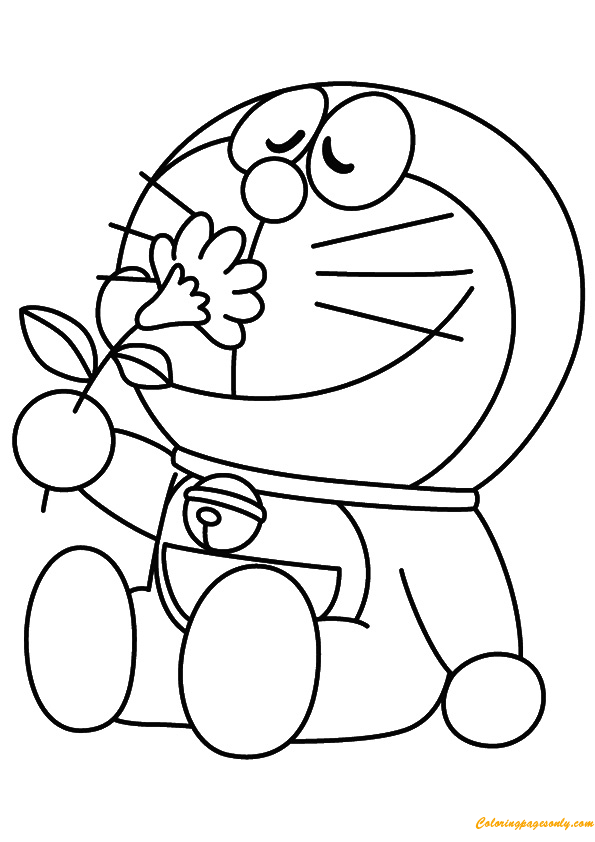 Doremon Loves Flowers Coloring Pages