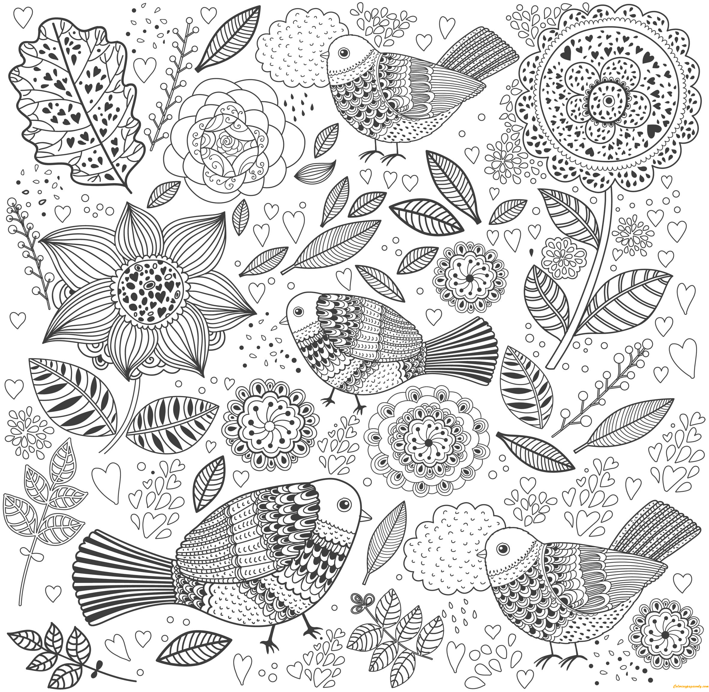 Dove and Flowers Coloring Pages