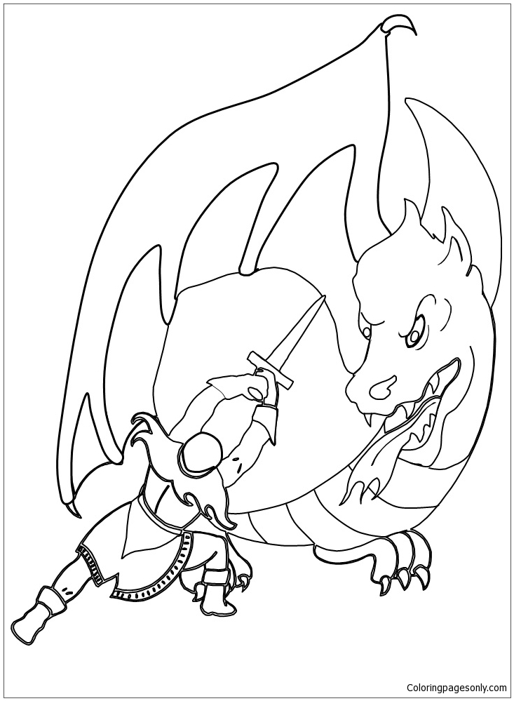 Dragon Battle Picture To Color Coloring Pages