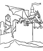 Dragon Landed On A Feodal Castle Coloring Page