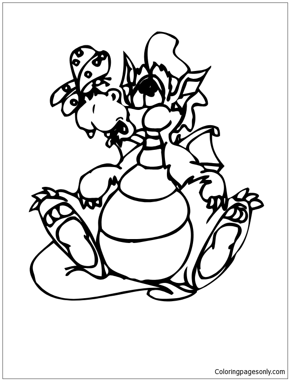 Dragon With Butterfly Coloring Pages
