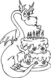 Dragon with Happy Birthday Cake Coloring Pages
