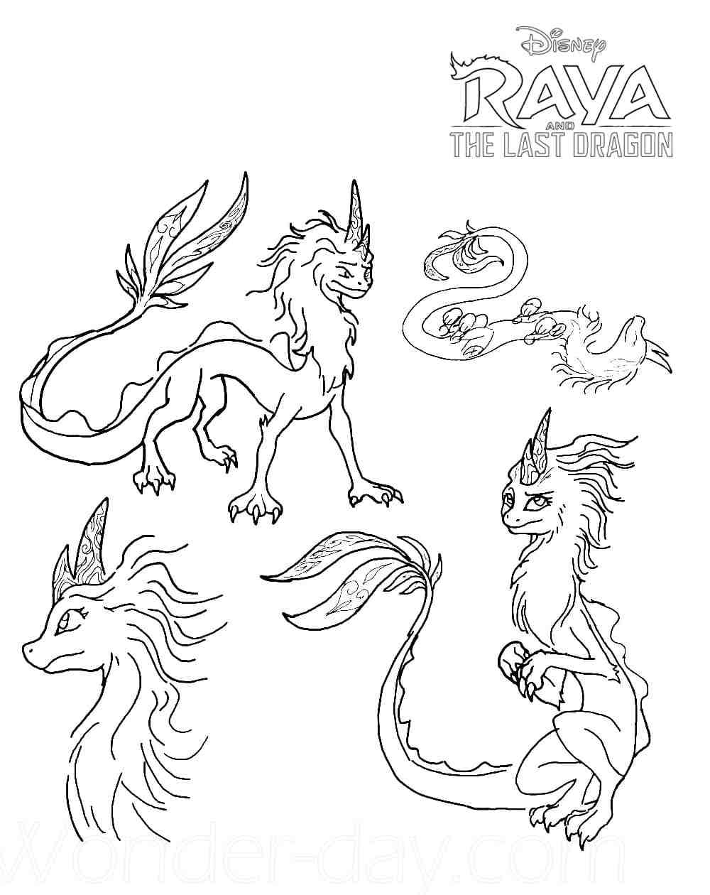 Desenho de Dragões em Raya e o Último Dragão para Colorir