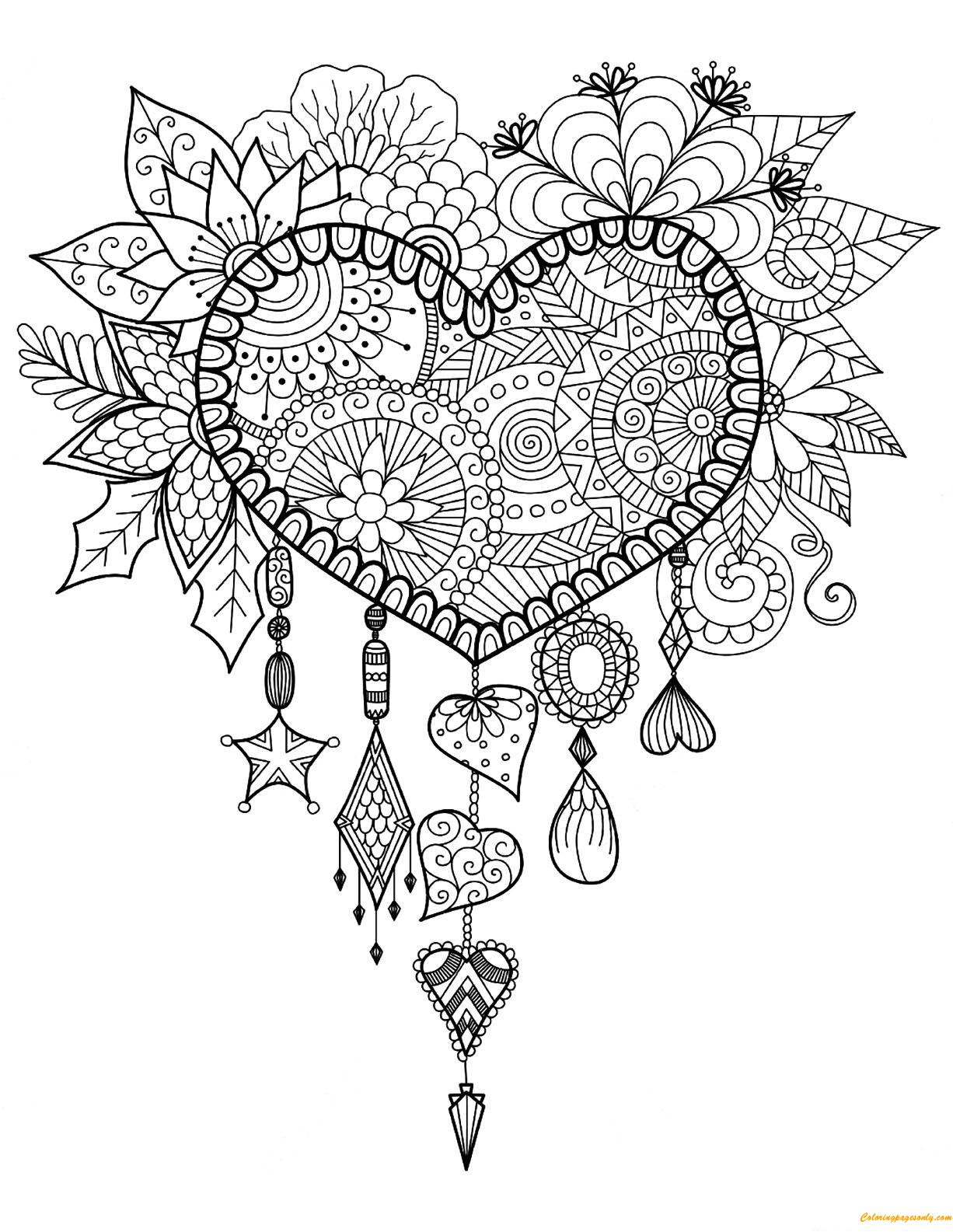 Dreams Catcher Heart Coloring Pages - Hard Coloring Pages - Coloring