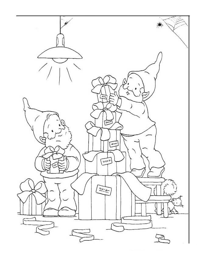 Dwarfs Preparing Gifts for Santa Claus Coloring Pages