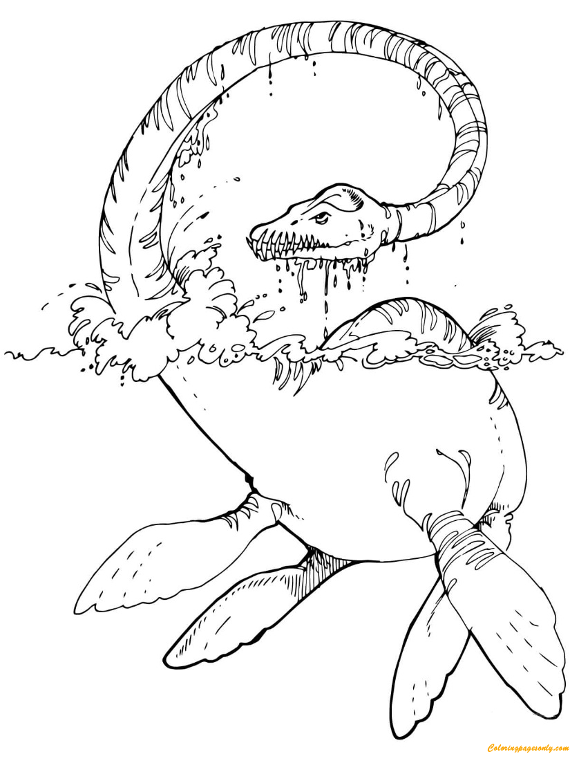 Desenho de Dinossauros Elasmosaurus Plesiosaur para Colorir