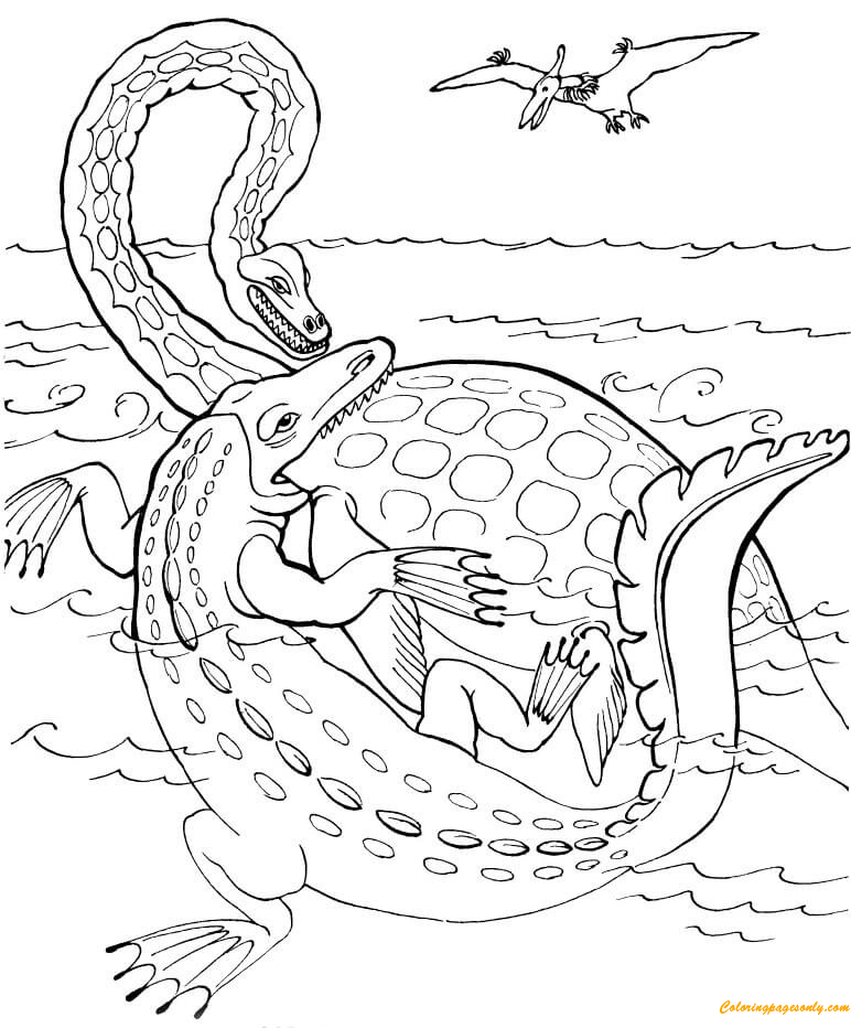 Elasmosaurus مقابل. Tylosaurus Coloring Page