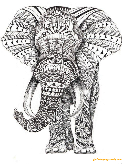 Раскраска слон для взрослых