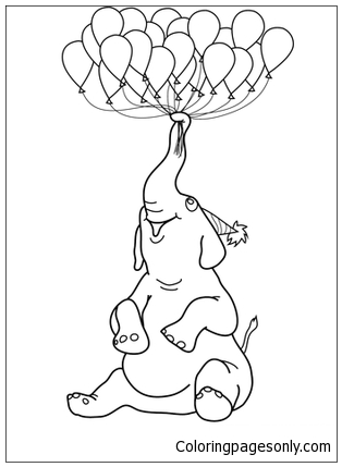 Elephant With Balloons Happy Birthday Coloring Pages