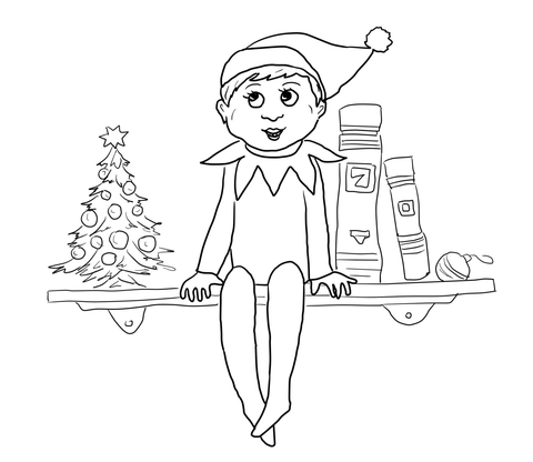Elf Sits On Shelf Coloring Pages