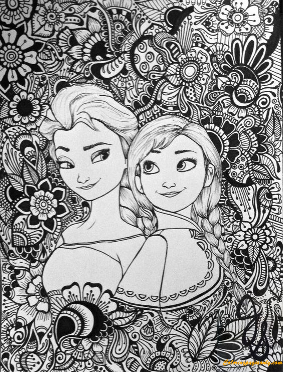 Elsa And Anna Design Coloring Page