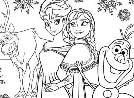 Elsa, Anna, Olaf and Sven Coloring Page