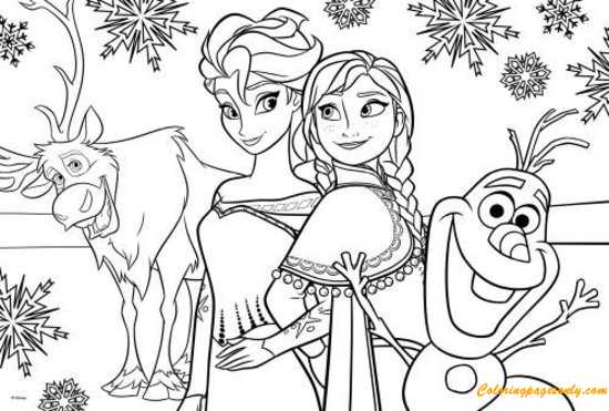 Elsa, Anna, Olaf and Sven Coloring Pages - Cartoons Coloring Pages