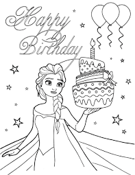 Elsa Happy Birthday Coloring Page