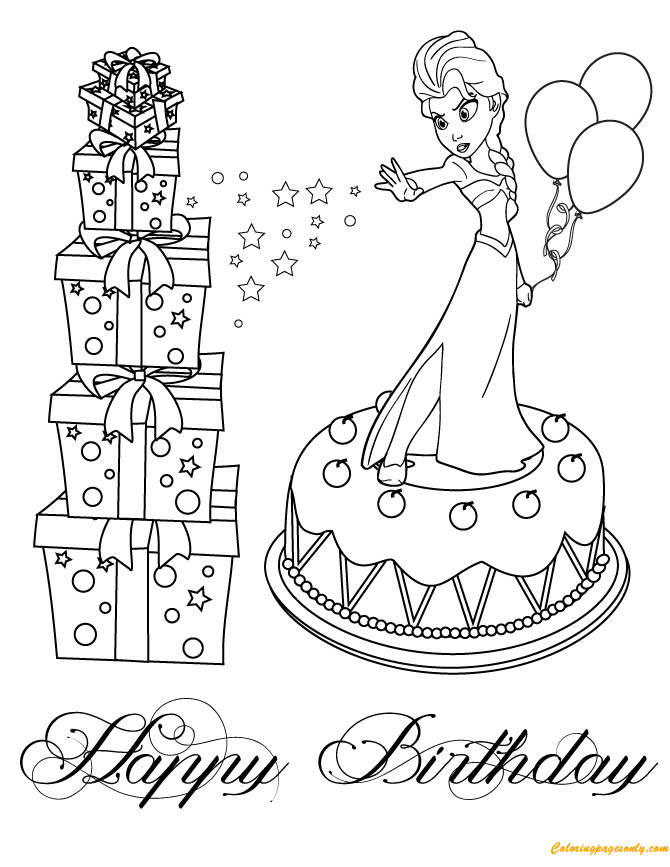 Elsa On Cake Coloring Page