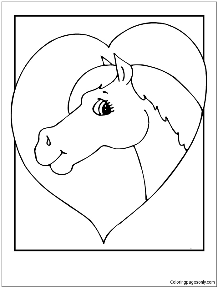 Face Horse And Heart Coloring Pages