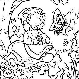 Fairy Give Treasure Chest in Garden Coloring Pages
