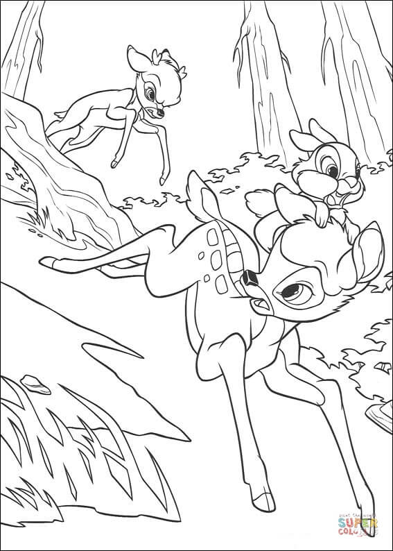 Faline, Bambi And Thumper  from Bambi Coloring Pages