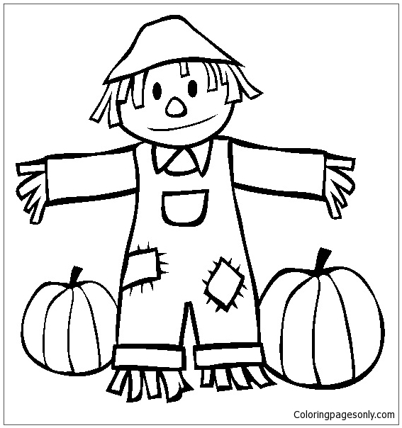 Fall Scarecrow and Pumpkins Coloring Pages
