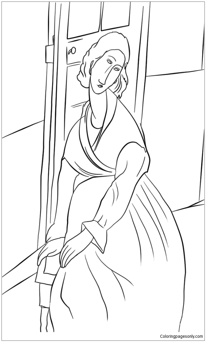 Famous painting by Amedeo Modigliani – Jeanne Hebuterne in Front of a Door Coloring Pages