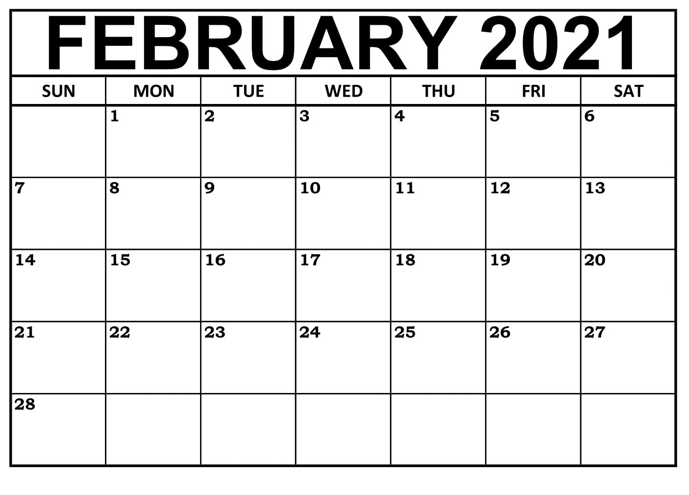 February Calendar 2021 Coloring Pages