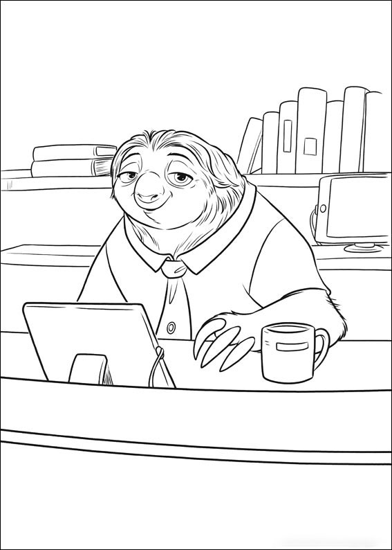 Flash Slothmore is at the office Coloring Pages