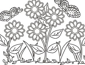 Página para colorir de jardim de flores