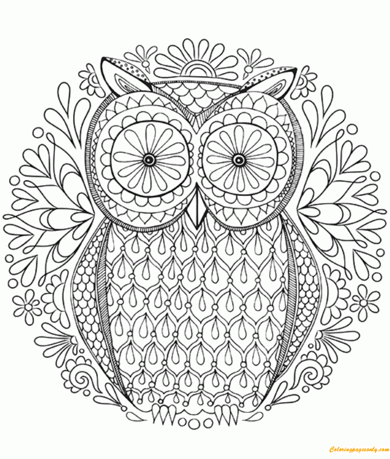 Flower Owl Pattern Coloring Pages