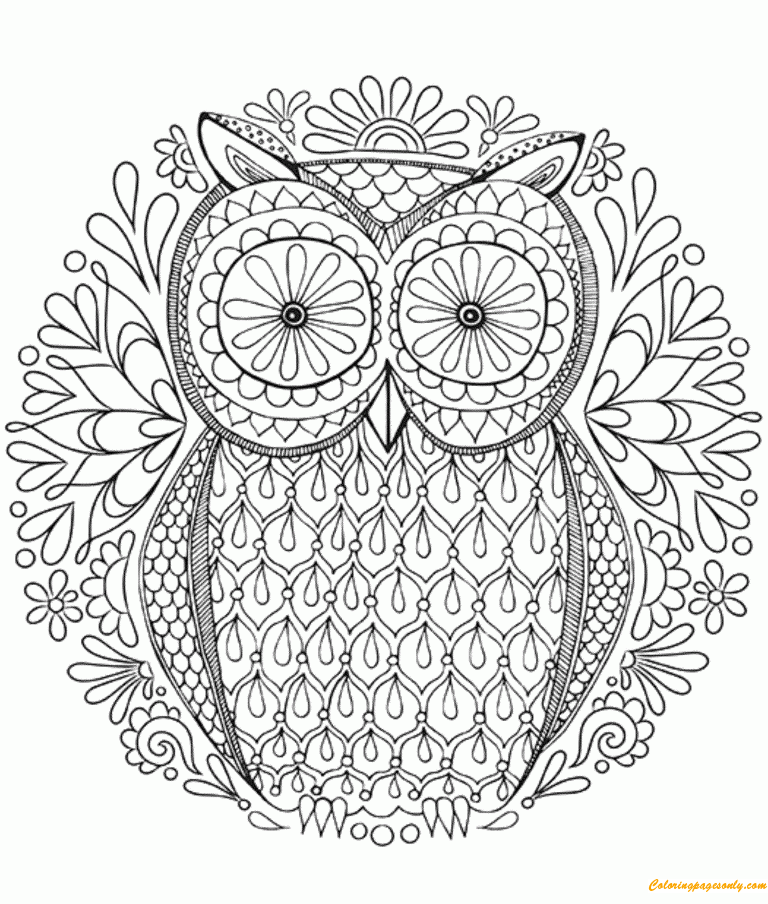 complex owl coloring pages