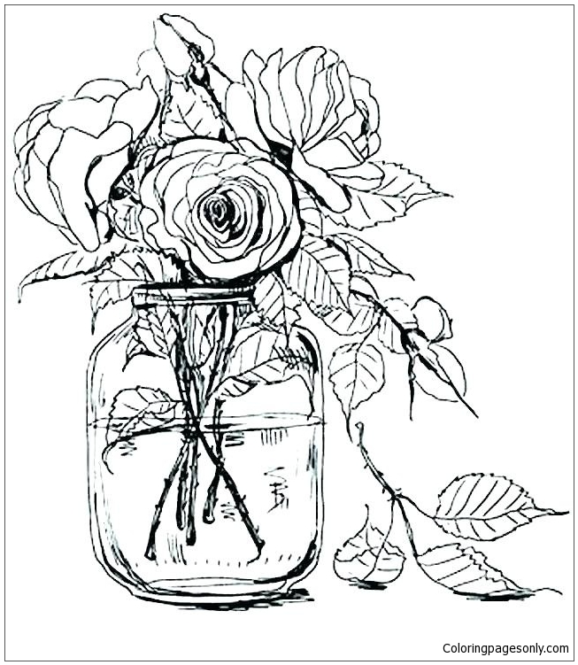 coloring pages of roses in a vase