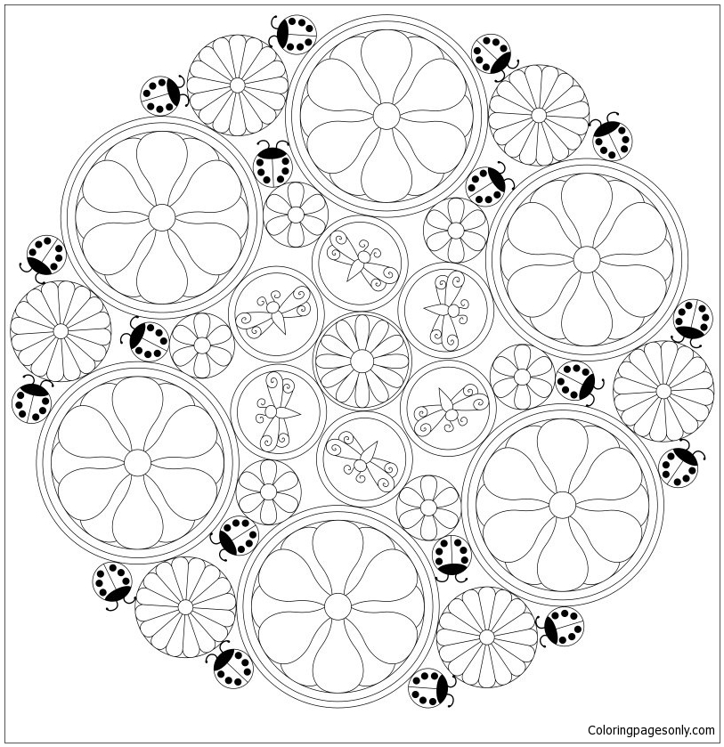 Blumen- und Marienkäfer-Mandala von Mandala