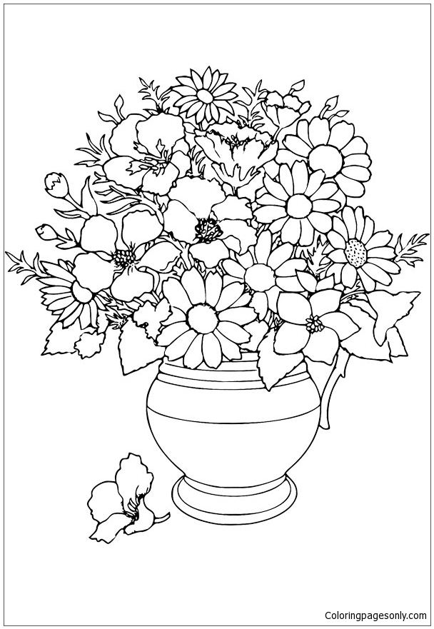 Página para colorir flores guardadas em vaso