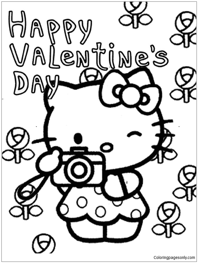 Flowers Valentines And Hello Kitty Coloring Pages - Cartoons Coloring