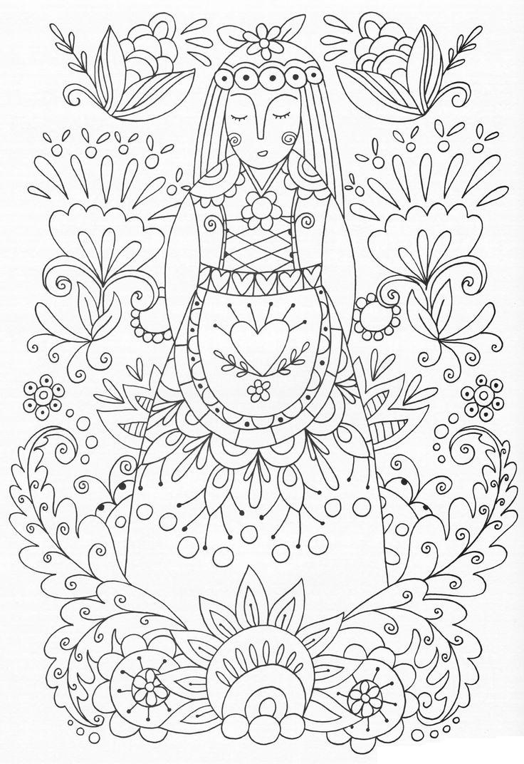 Página para colorir de mulher de flores