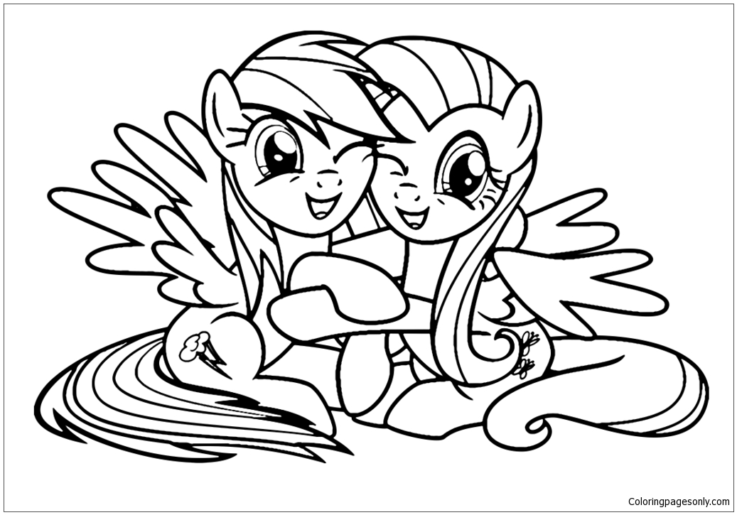 Pagina da colorare Fluttershy e Rainbow Dash