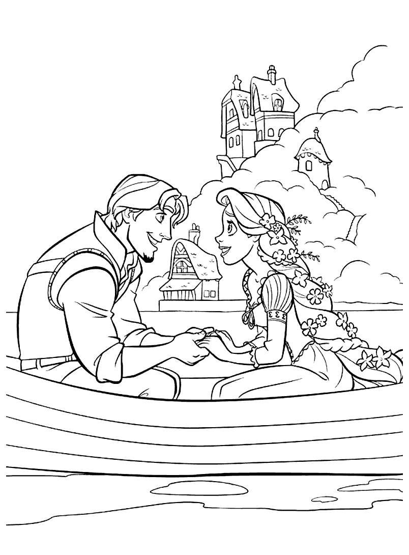 Flynn e Rapunzel estão no barco de Rapunzel
