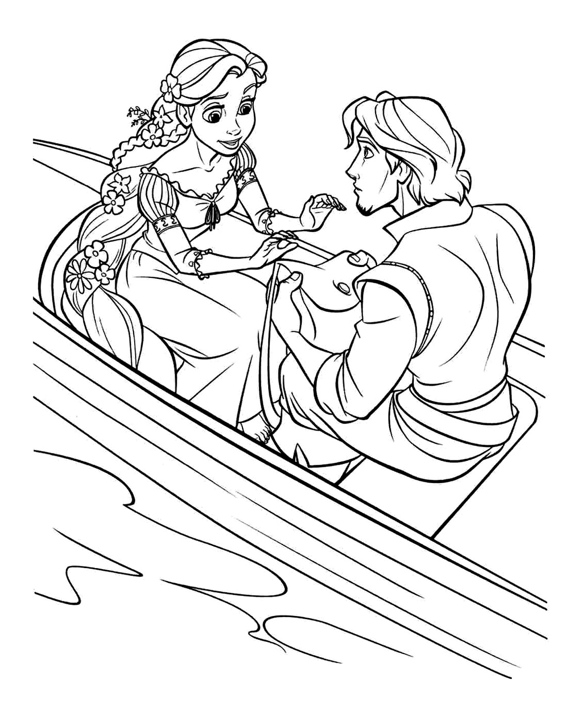 Flynn gives his bag to Rapunzel Coloring Page