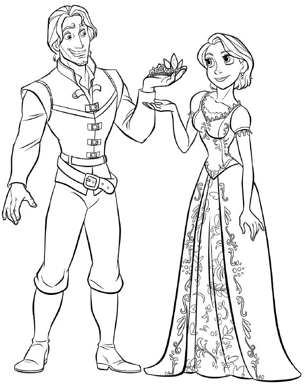 Flynn gives Rapunzel a crown Coloring Pages
