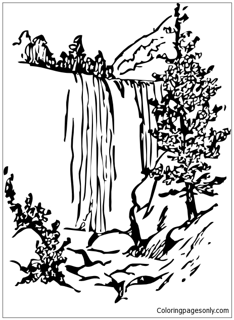 Forest With Waterfalls Coloring Page - Free Printable Coloring Pages