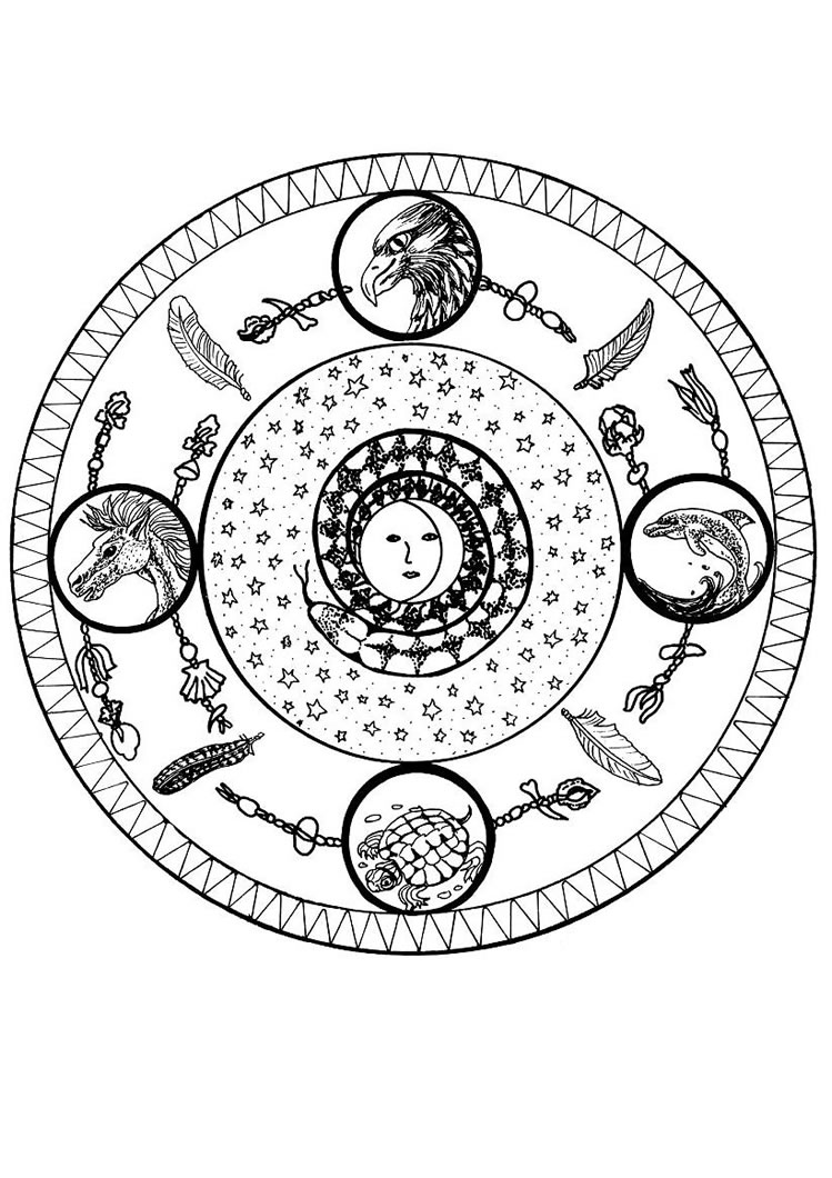 Four Elements Mandala Coloring Page
