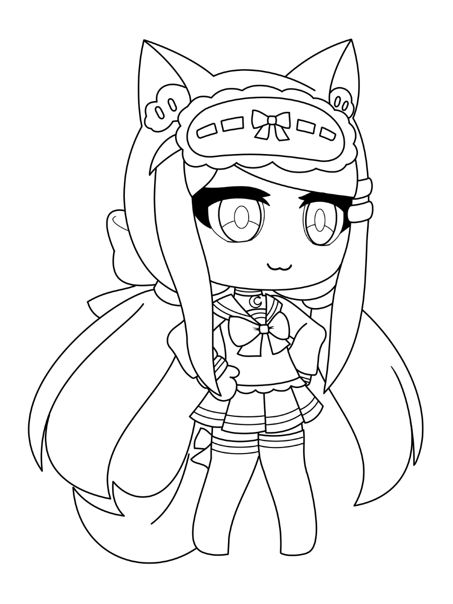 Fox girl is wearing a sleep mask Coloring Pages