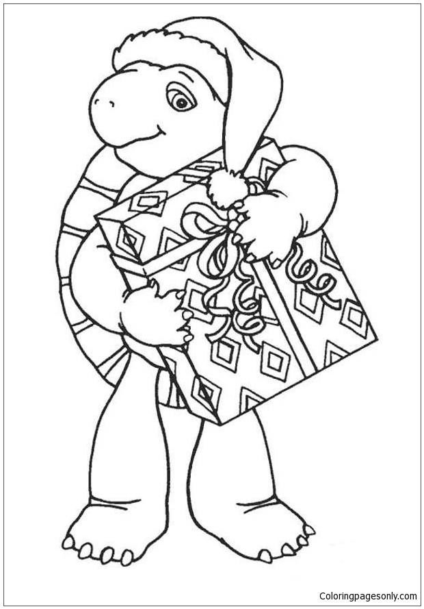Franklin With Christmas Present Coloring Page