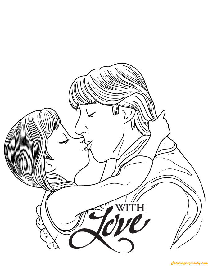 Desenho para colorir do elenco de Frozen Anna beija Kristoff