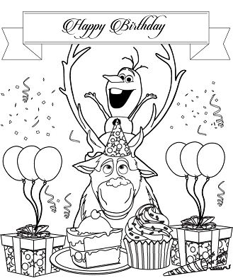Frozen Characters Olaf And Sven Happy Birthday Coloring Page