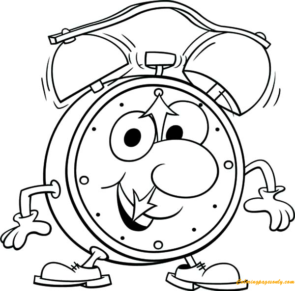 Funny Alarm Clock Is Walking Coloring Page Free Coloring Pages Online