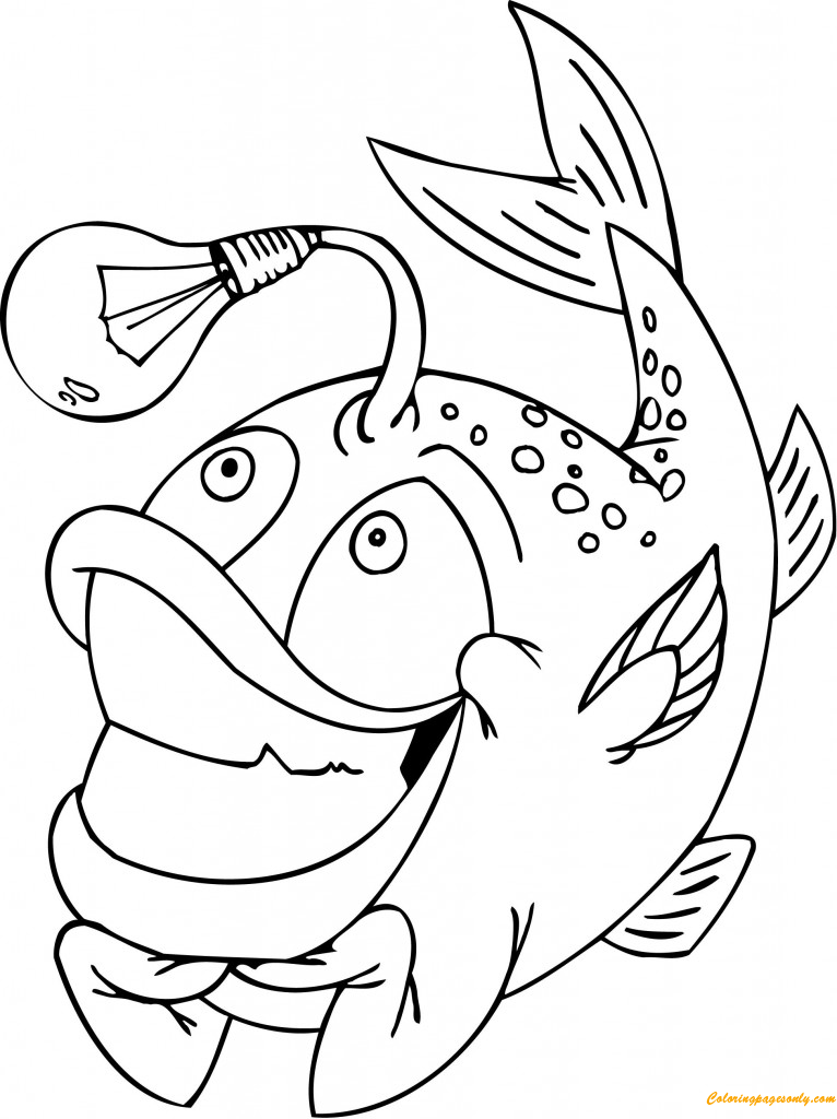Funny Fish With A Light Bulb Coloring Pages