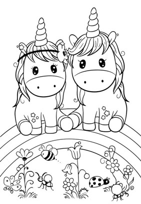 Funny Unicorn Couple Coloring Pages