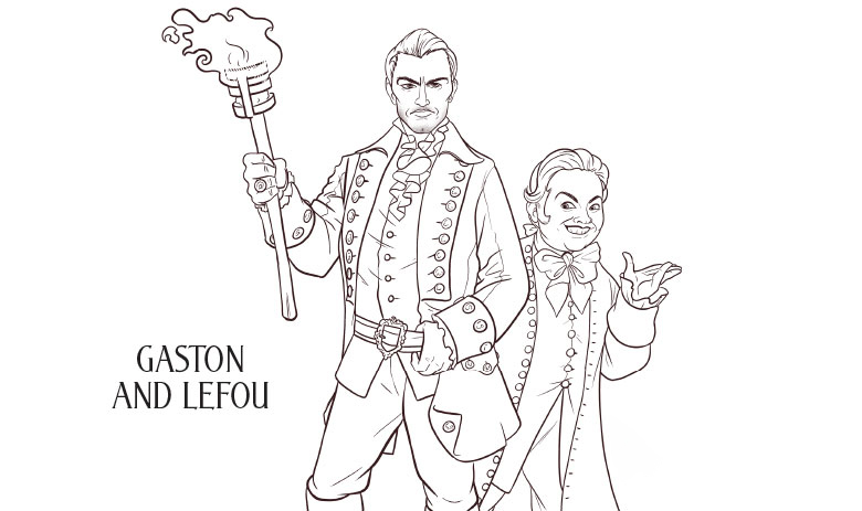 Gaston and LeFou Coloring Pages