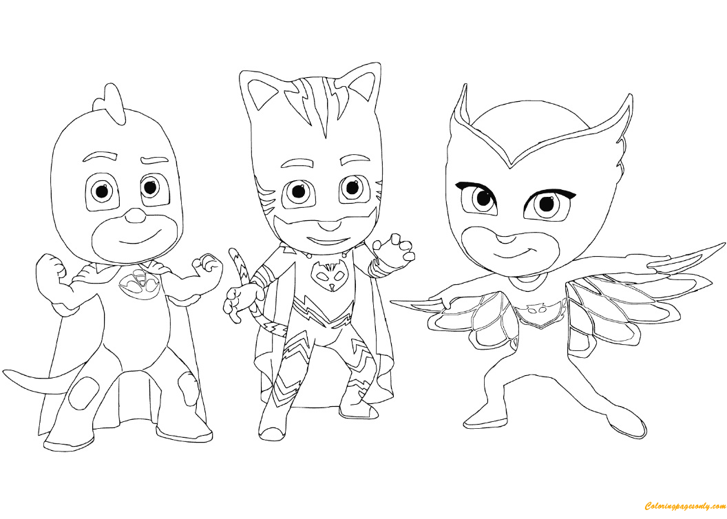 Catboy Gecko And Owlette From Pj Masks Coloring Pages Pj Masks Coloring Pages Coloring Pages For Kids And Adults